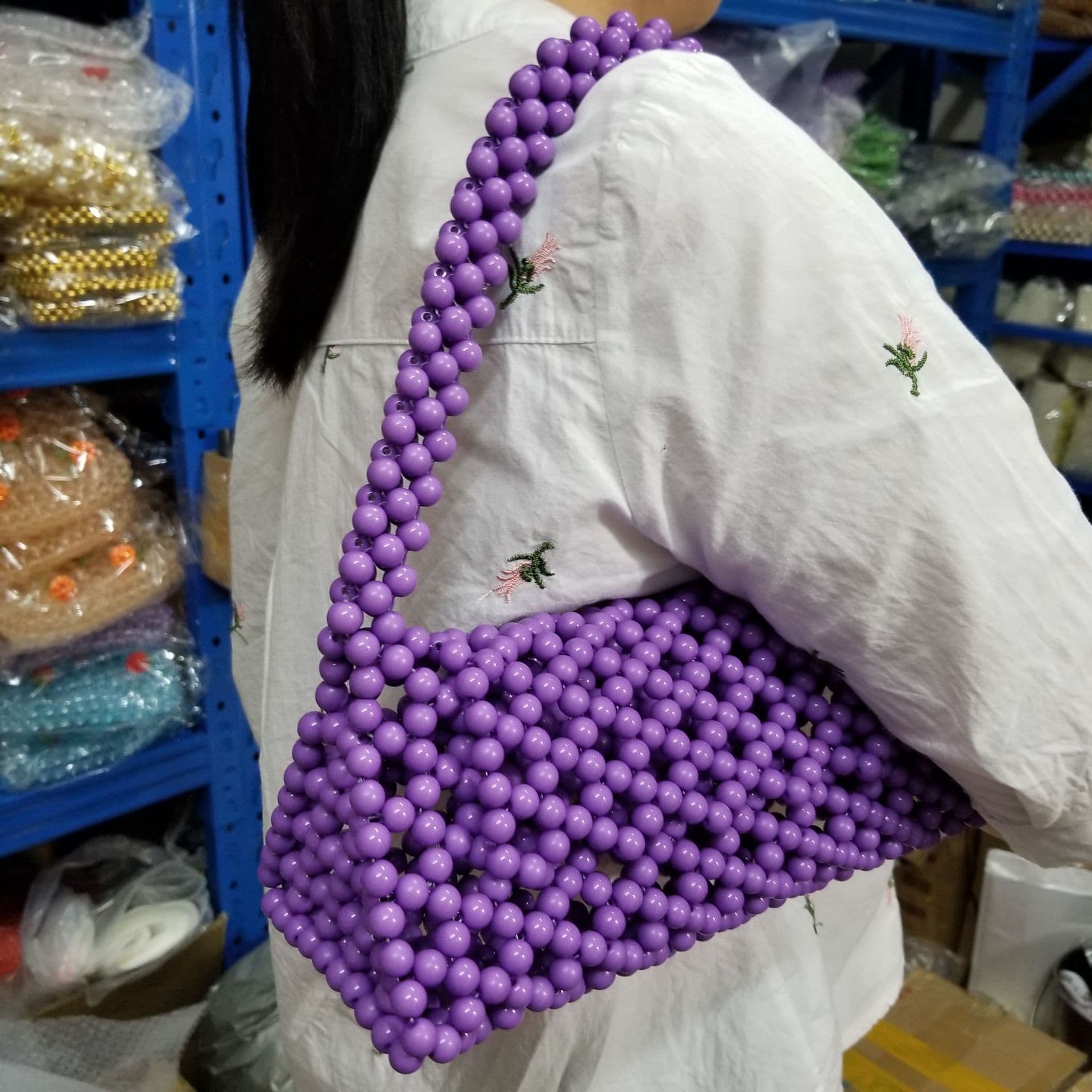 2021 One-Shoulder Crossbody Handmade Bag Women's Triangle Beaded Bag Material DIY Dropshipping Fruit Pattern Versatile