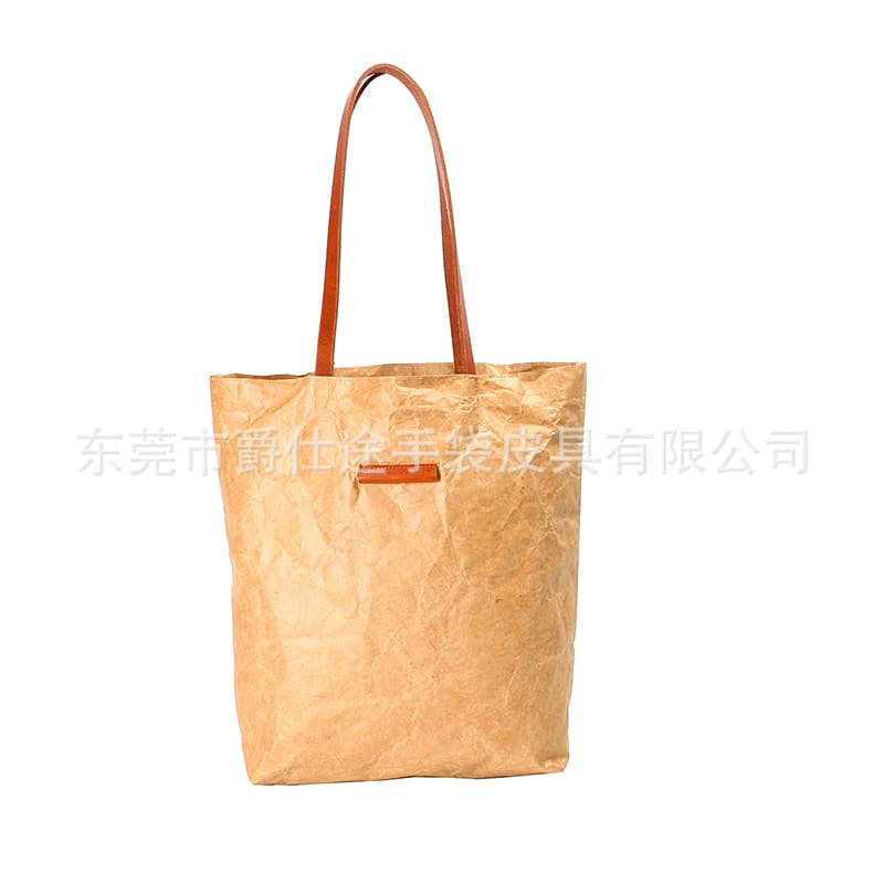 Eco-Chic DuPont Paper Shoulder Bags, Brown Retro Tyvek Totes, Creative Color-Block Shopping Bags