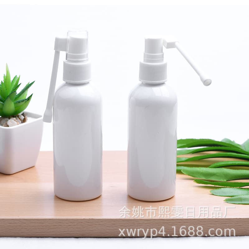 100ML Short and Fat White Bottle Throat Spray Bottle Long Mouth Spray Head Long Rocker Spray Bottle Light-proof Spray Bottle pet Bottle