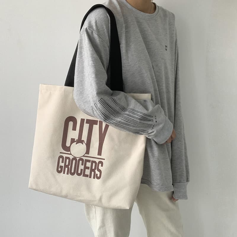 Large Capacity Canvas Bag Women's Single Shoulder Japanese Ulzzang Simple Letter Student Cloth Bag Women's Ins Tote Bag