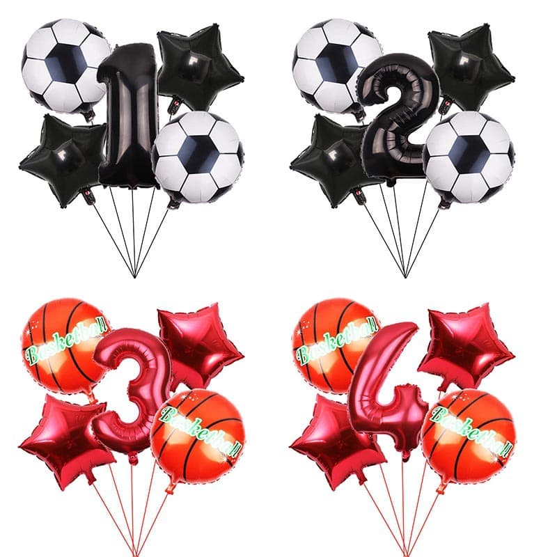 Soccer Ball Basketball Balloon Black Red Birthday Number Aluminum Film Balloon Kids Birthday Party Decoration Supplies