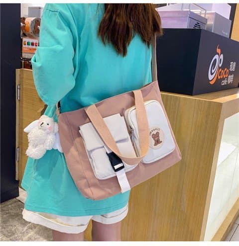 Large Capacity Canvas Shoulder Bag for Women 2021 New Trendy High School College Crossbody Bag Versatile Campus Tote