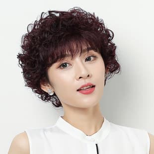 Short Curly Human Hair Wig for Women, Natural Full Cap Wig for Middle-Aged and Elderly Mothers