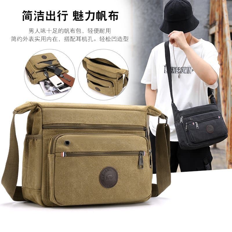 2020 New Canvas Men's Shoulder Bag Large Capacity Multi-layer Student Crossbody Bag Trendy Retro Casual Men's Bag