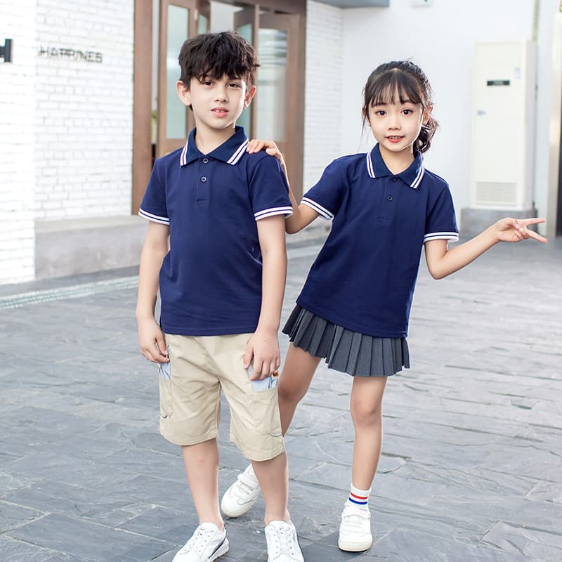 Children's Short Sleeve T-Shirt for Boys and Girls, White and Navy, New Summer Style, Solid Color School Uniform Class Shirt