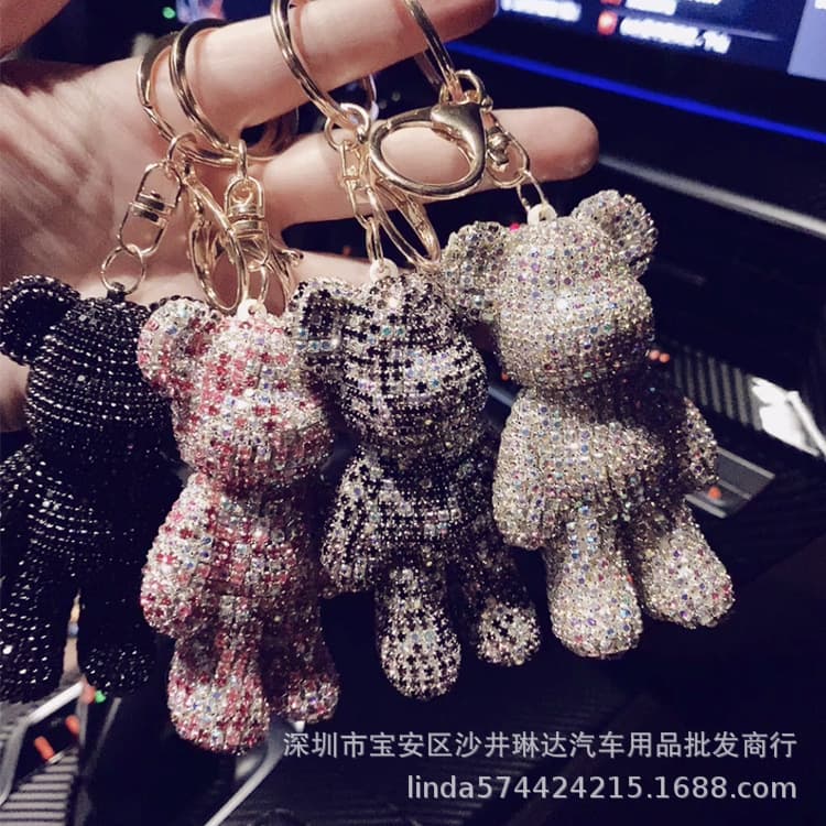 Inlaid Diamond Cartoon Korean Violent Bear Keychain, Car Pendant, Small Bear Bag Accessory, High-end Creative Gift
