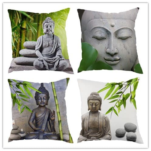 Hot Selling Buddha Bamboo Linen Single-Sided Home Decorative Sofa Car Seat Cushion Pillow Cover Without Insert