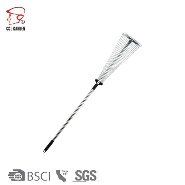 15-Tooth Telescopic High Carbon Steel Gardening Hand Tool Iron Handle Rake