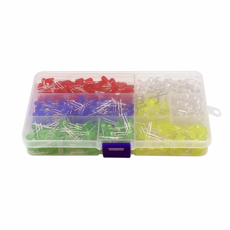 F5 5mm LED Light Emitting Diode Boxed Light Emitting Tube Red Yellow Green White Blue 5 Colors Total 500 Pieces with Free Box