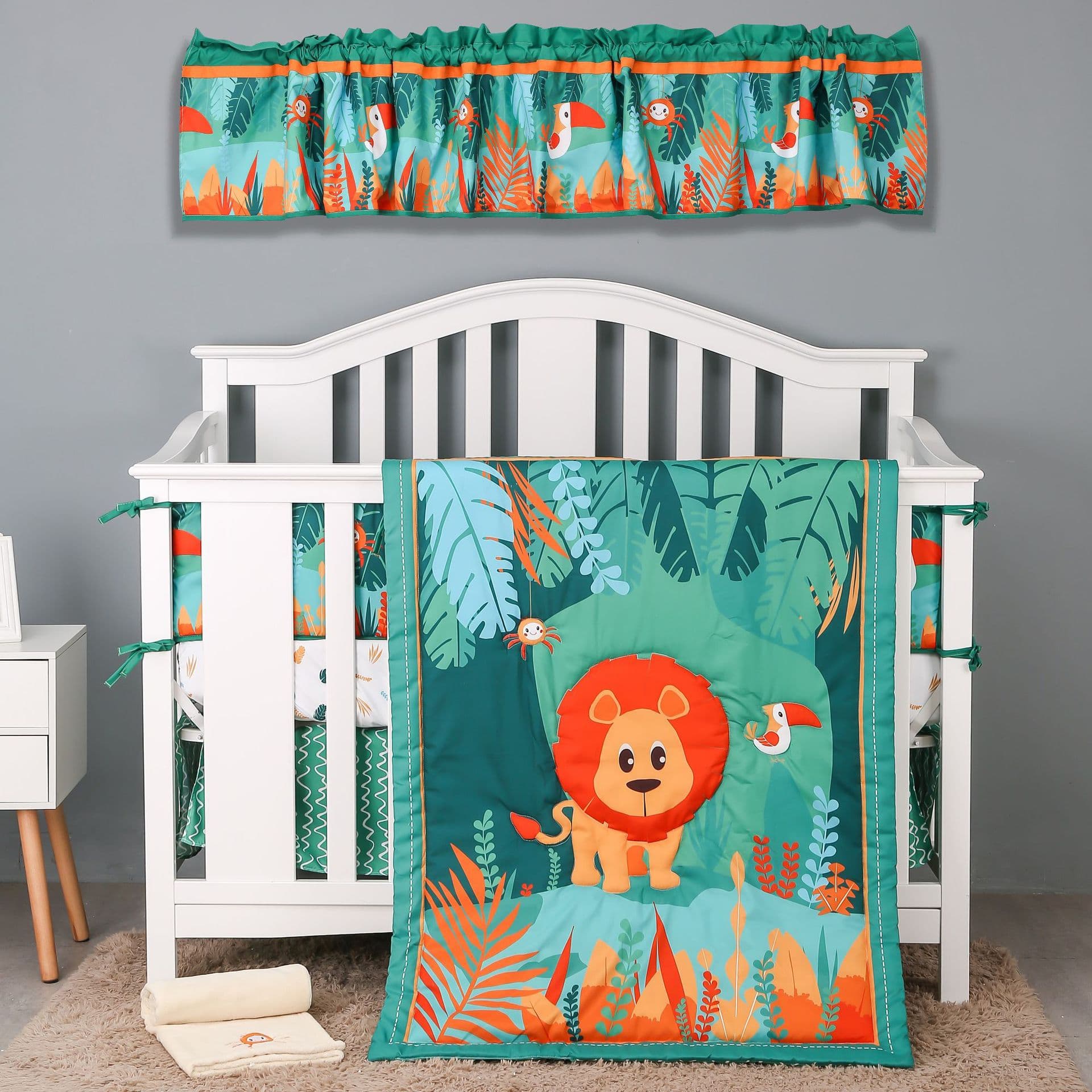 Newborn baby bedding set (7 pieces): crib bumper, fitted sheet, bed skirt, diaper bag, curtain, children's blanket, etc.