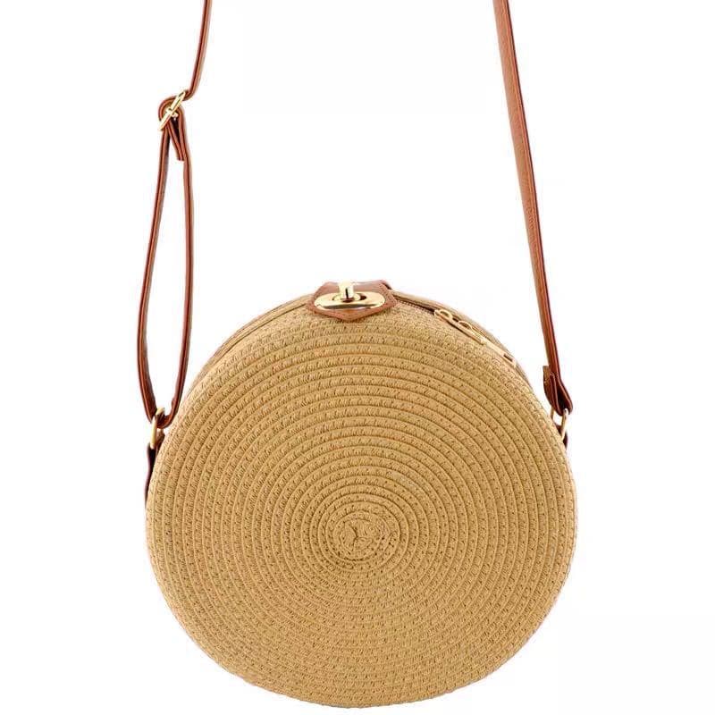 New Round Shoulder Crossbody Two-in-One Woven Bag, Ins Summer Beach Bag, Straw Bag for Women