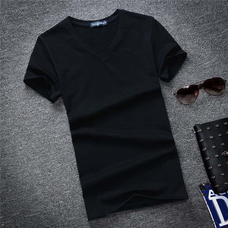 Foreign trade wholesale spot men's trendy cotton men's short-sleeved T-shirt wholesale 2020 summer new style solid color V-neck