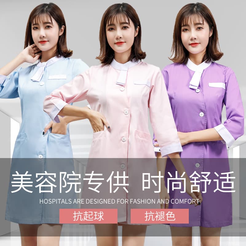 Medical Workwear Beauty Tattoo Artist Uniform Dentist Nurse Suit Set Professional Short Sleeve Purple Collar