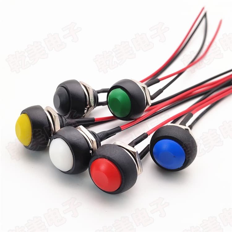 Push Button Switch PBS-33B with Wire, 12mm Mounting Hole, Self-Resetting Momentary Switch, Solder Wire Type Horn Switch
