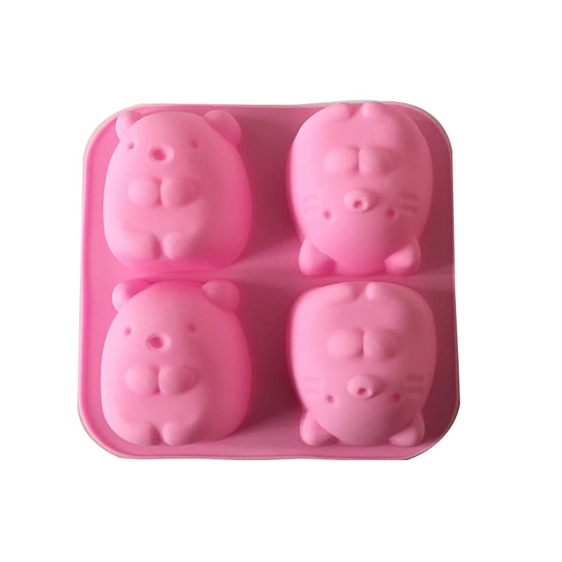 Silicone Cake Mold 4-Cavity Cartoon Cat and Groundhog DIY Cake Soap Rice Cake Steamed Cake Mold Ice Cube Tray