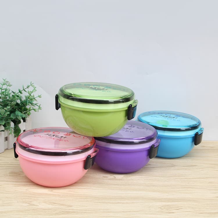 Factory Direct Round Double-Layer Plastic Lunch Box Student Bento Box Storage Container Portable Fruit-Colored Lunch Box