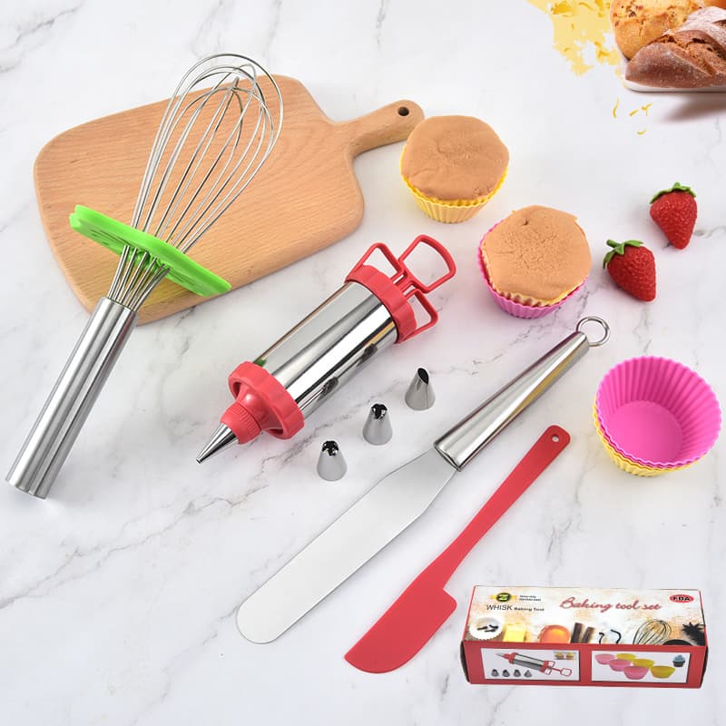 Amazon Baking Tool 14-Piece Set Stainless Steel Cream Icing Gun Egg Beater Cake Decorating Nozzle Set