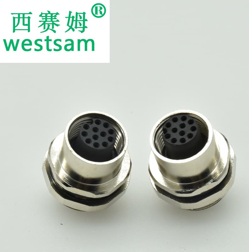 Signal Connector M12 12-Pin Female Waterproof M12 Connector Panel Mount M12*1.0 Aviation Electronic Socket