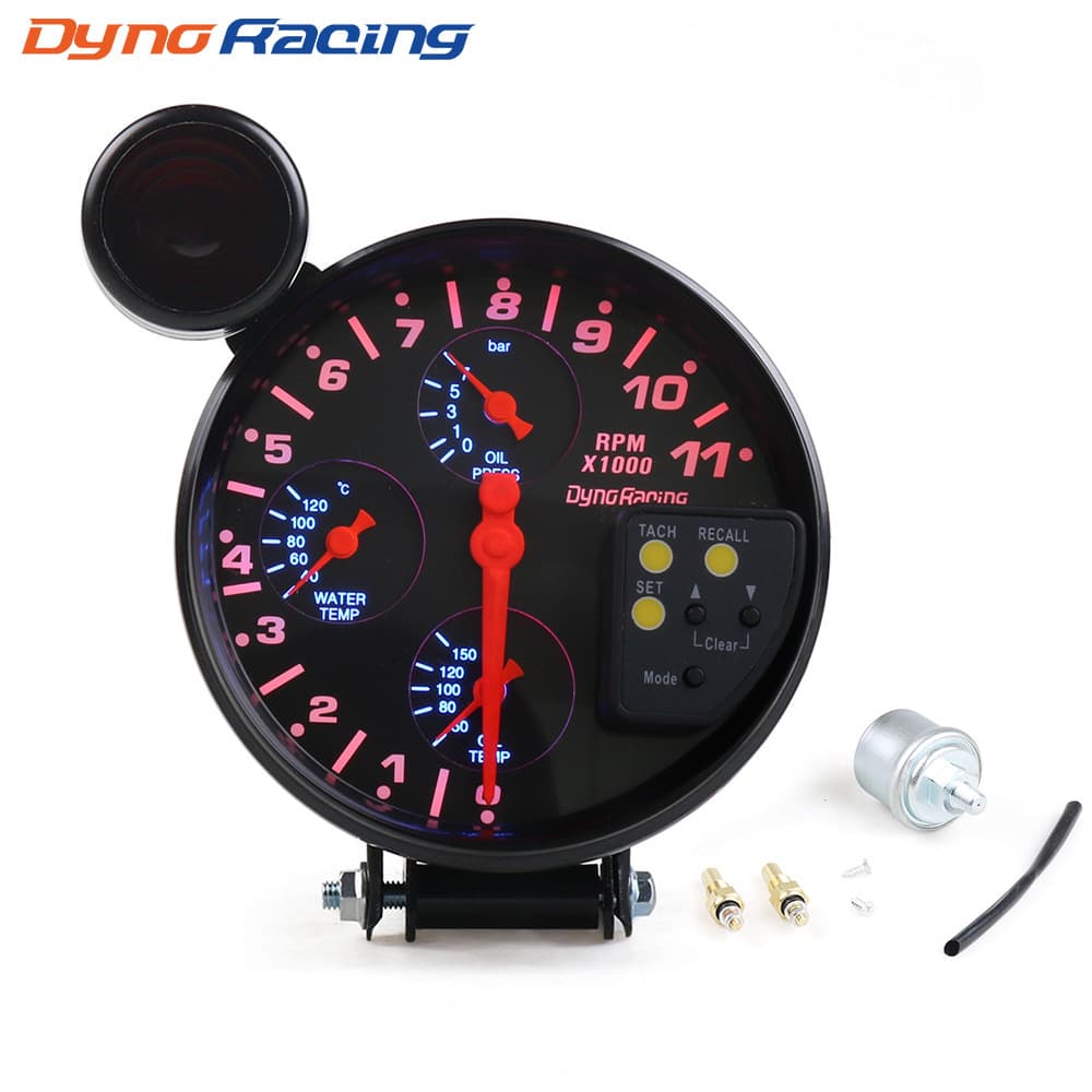 Cross-border Hot Sale Car Modification 5 Inch Four-in-One Tachometer Water Temperature Oil Temperature Oil Pressure Universal Gauge + Shift Light