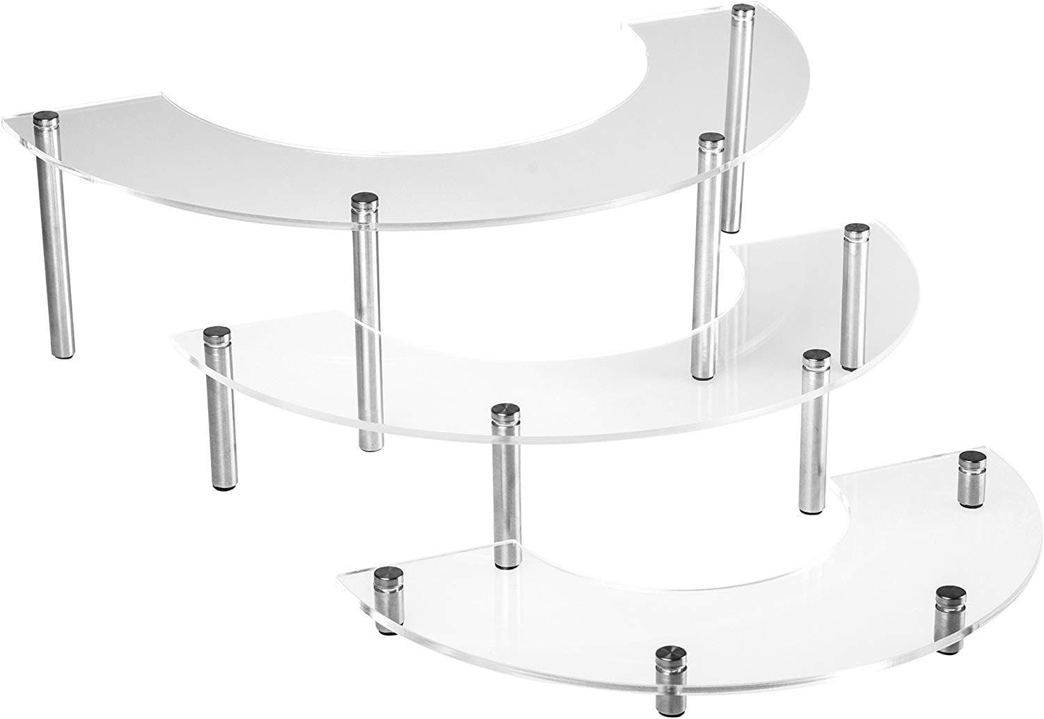 3-Piece Curved Acrylic Display Stand, Dessert Cake Cosmetics Display Rack, 3-Tier Acrylic Shelf