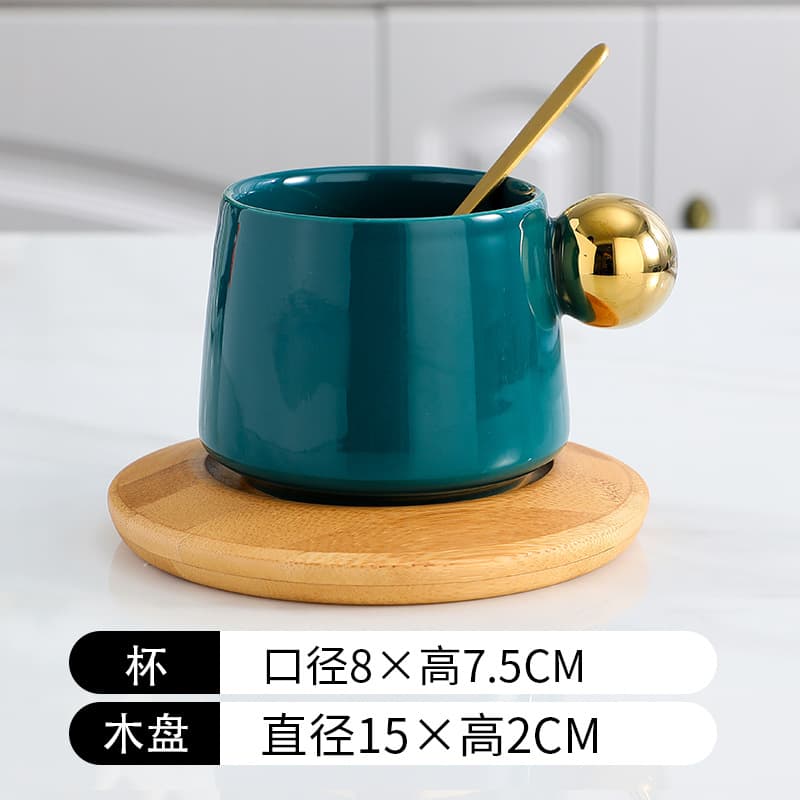 Creative Ins European Style Small Luxury Water Cup Mug Ceramic Cup Home Wooden Tray Set Ceramic Coffee Cup