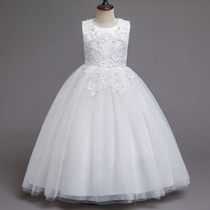 Children's Long Wedding Dress Puffy Mesh Princess Dress for Girls Ages 3-15, Toddler and Older Kids Wear