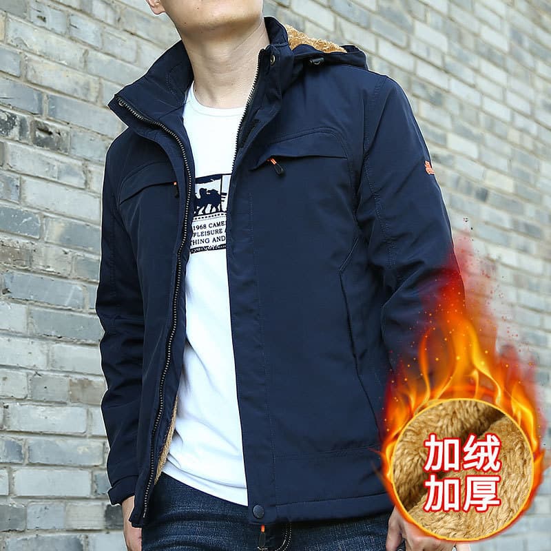 Men's Fleece-Lined Thickened Cotton Jacket Warm Loose Plus Size Mid-Length Coat Outerwear 2819A
