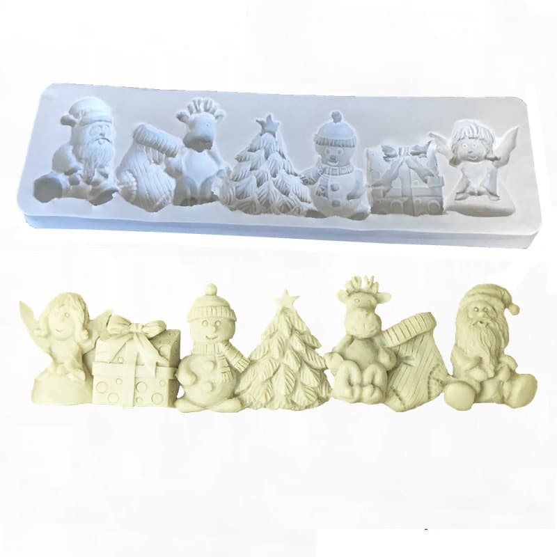 Santa Claus Snowman Deer Sugar Art Silicone Mold Cake Decoration Mold Chocolate Clay Mould for Baking And Cake Making