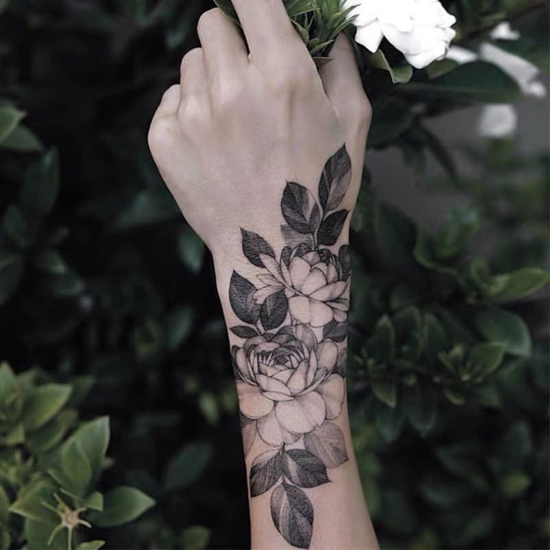 Dark Floral Tattoo Stickers, European and American Style Personalized Tattoo Patterns, Large Arm Sleeve for Men and Women, Thigh and Hand Back Tattoos