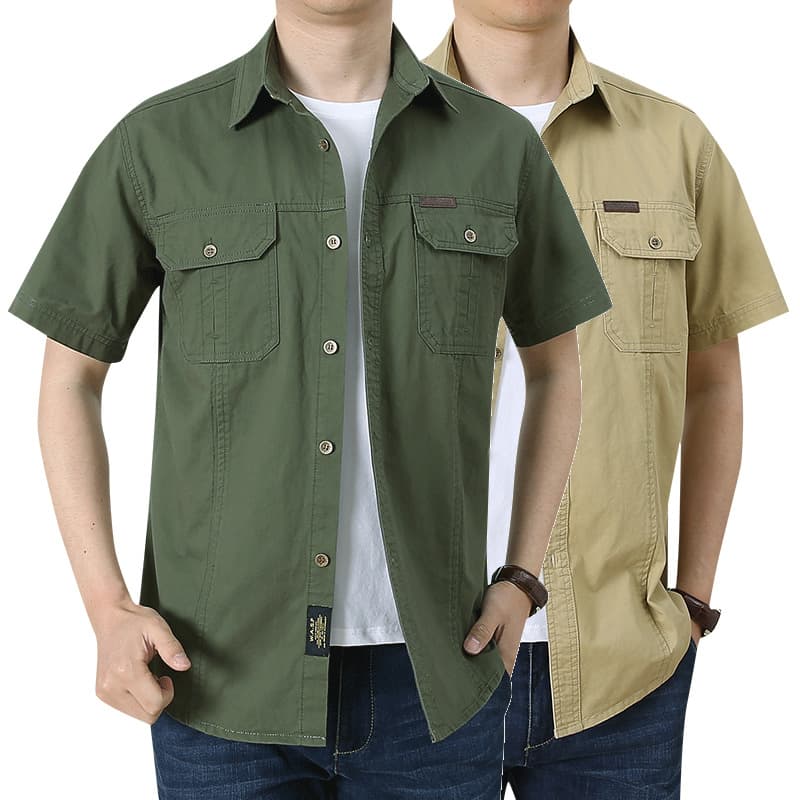 New Summer Military Short Sleeve Shirt, Pure Cotton Thin Men's European and American Casual Loose Work Shirt