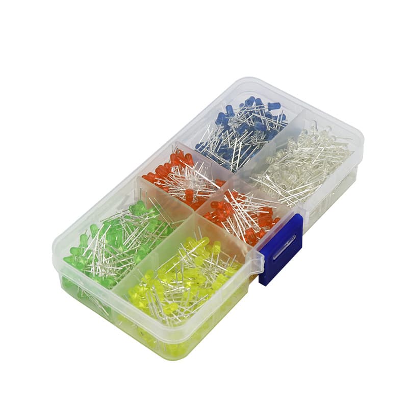 In-Stock Boxed 3MM LED Light Emitting Diodes Red Yellow Green Blue White 5 Colors Total 500 Pieces with Free Box