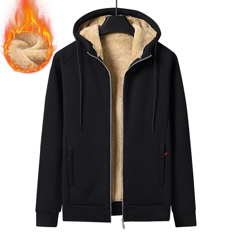 Lamb Velvet Hooded Open Cardigan Sweatshirt Men Thickened Casual Loose Autumn Winter Outerwear Sporty Leisure Top