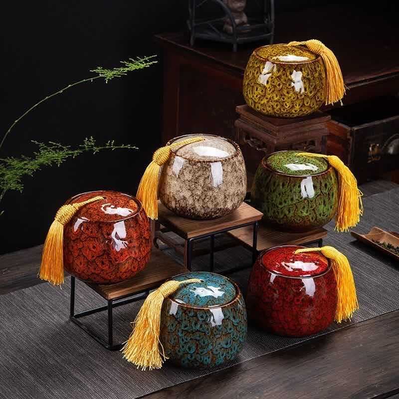 Ceramic Tea Caddy Portable Kiln-Transformed Sealed Jar, Home Storage for Tea and Items, Custom Logo Powder and Medicine Canister Factory Direct