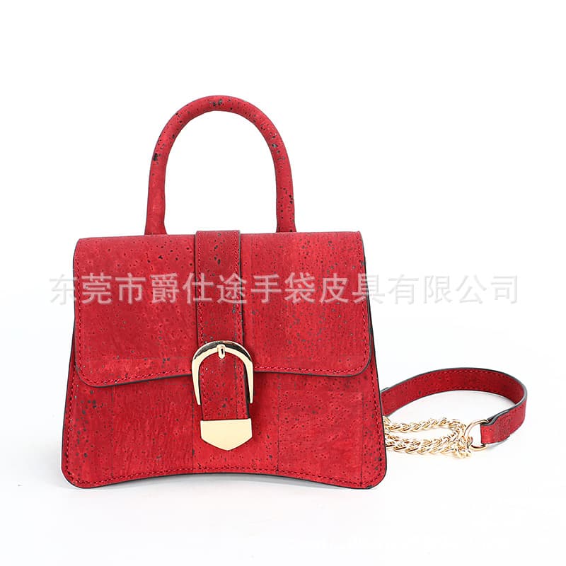 New retro cork handbag, red eco-friendly Cork chain bag, mini genuine wood shoulder bag