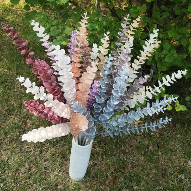 5-Prong Eucalyptus Leaf Money Leaf Simulation Flower Wedding Decoration Plastic Soft Artificial Flowers for Bouquet Arrangement and Stage T-decor