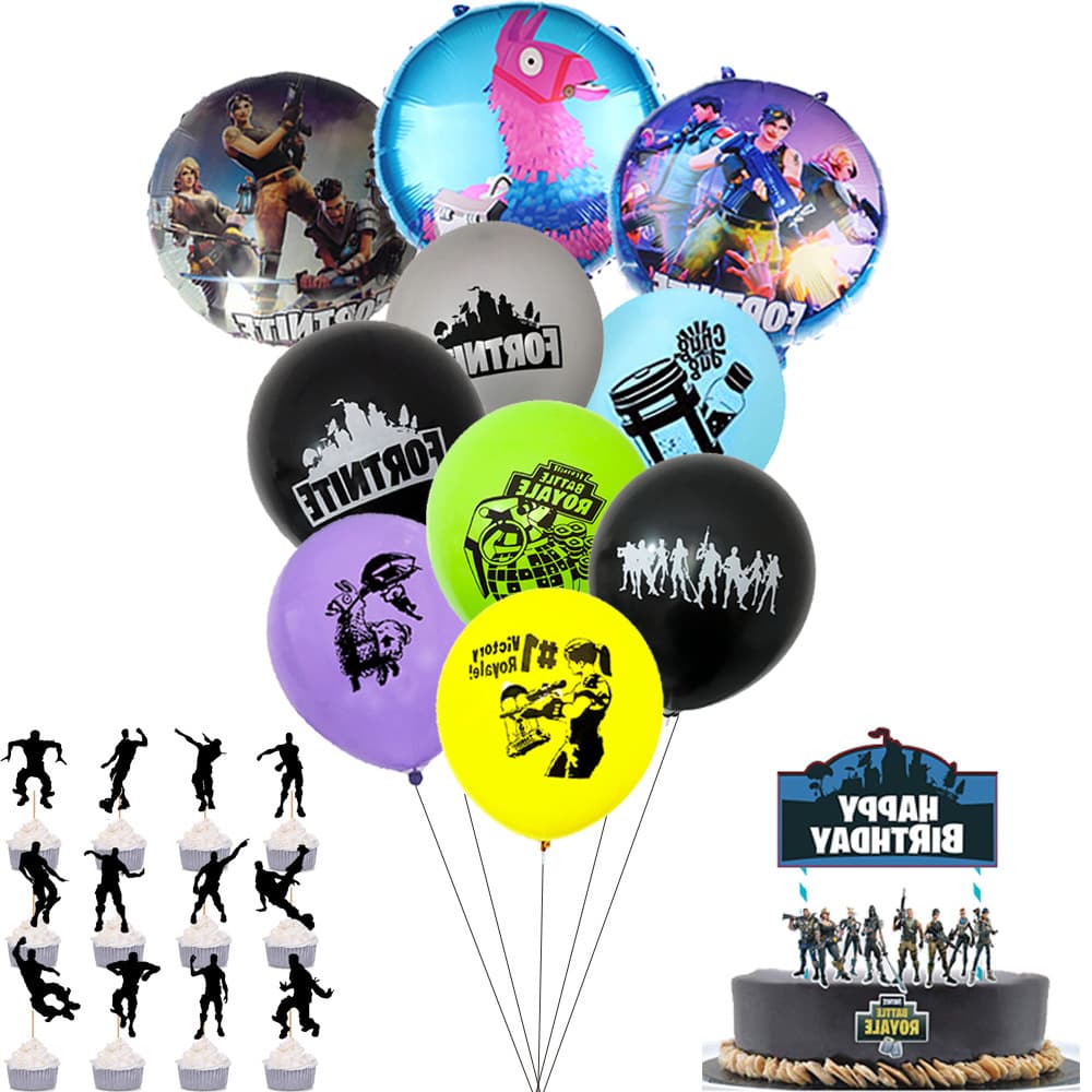 Bastion night game balloon birthday party Fortnite aluminum film balloon birthday cake small flag insertion card