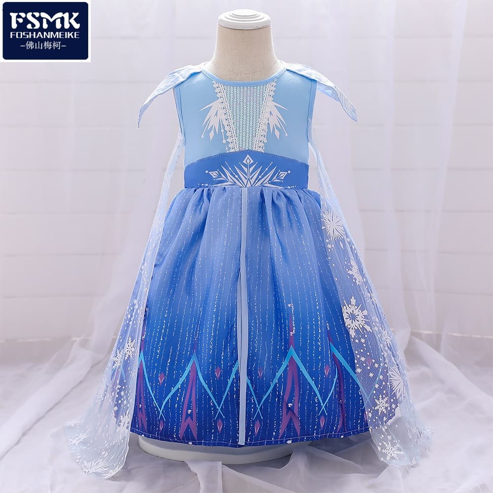 Children's Birthday Dress Ice Queen Costume Halloween Performance Clothes Baby Age One Celebration Princess Style Polyester Cotton Blend