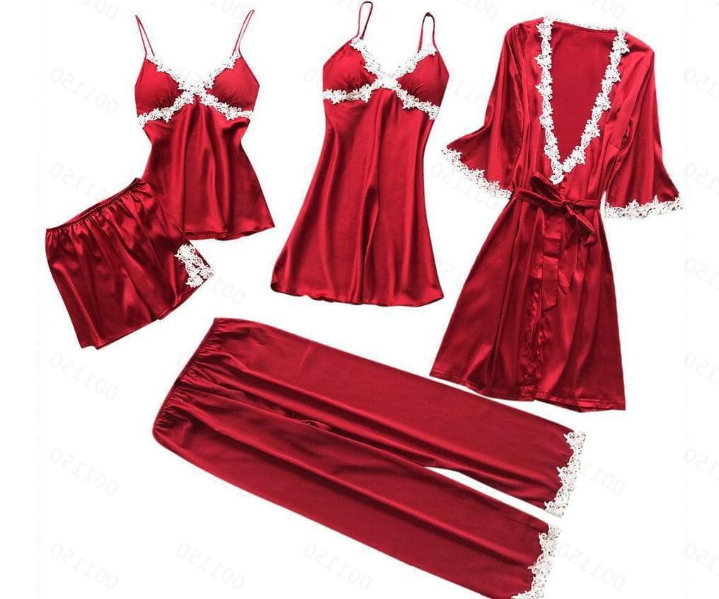 2026 European and American Sexy Five-Piece Sleepwear Set for Women, Summer Short-Sleeve Bride Morning Robe, Plus Size Homewear, Bathrobe, Drop Shipping