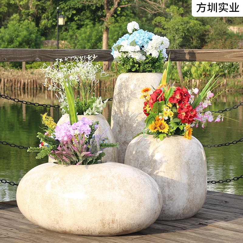 FengZhen Mall Glass Steel Standing Individual Stone Simulation Flower Pots Outdoor Combination Glass Steel Beautification Flower Pots