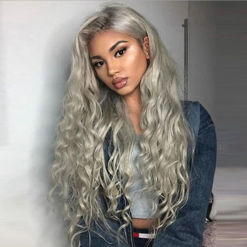 Fashionable Grey Long and Short Wig for Women Synthetic Hair Full Coverage Headpiece Imported European and American Style Hairpiece