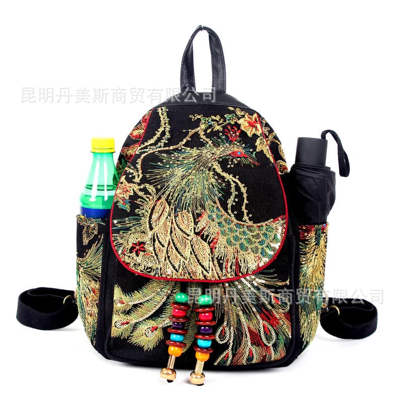 2025 New Ethnic Style Fashion Embroidered Backpack Phoenix Embroidery Book Bag Women's Trendy Backpack