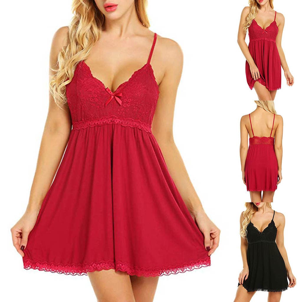 European and American Lace Lingerie Women's Sheer Pajamas Nightwear Plus Size Sling Dress Set 1369