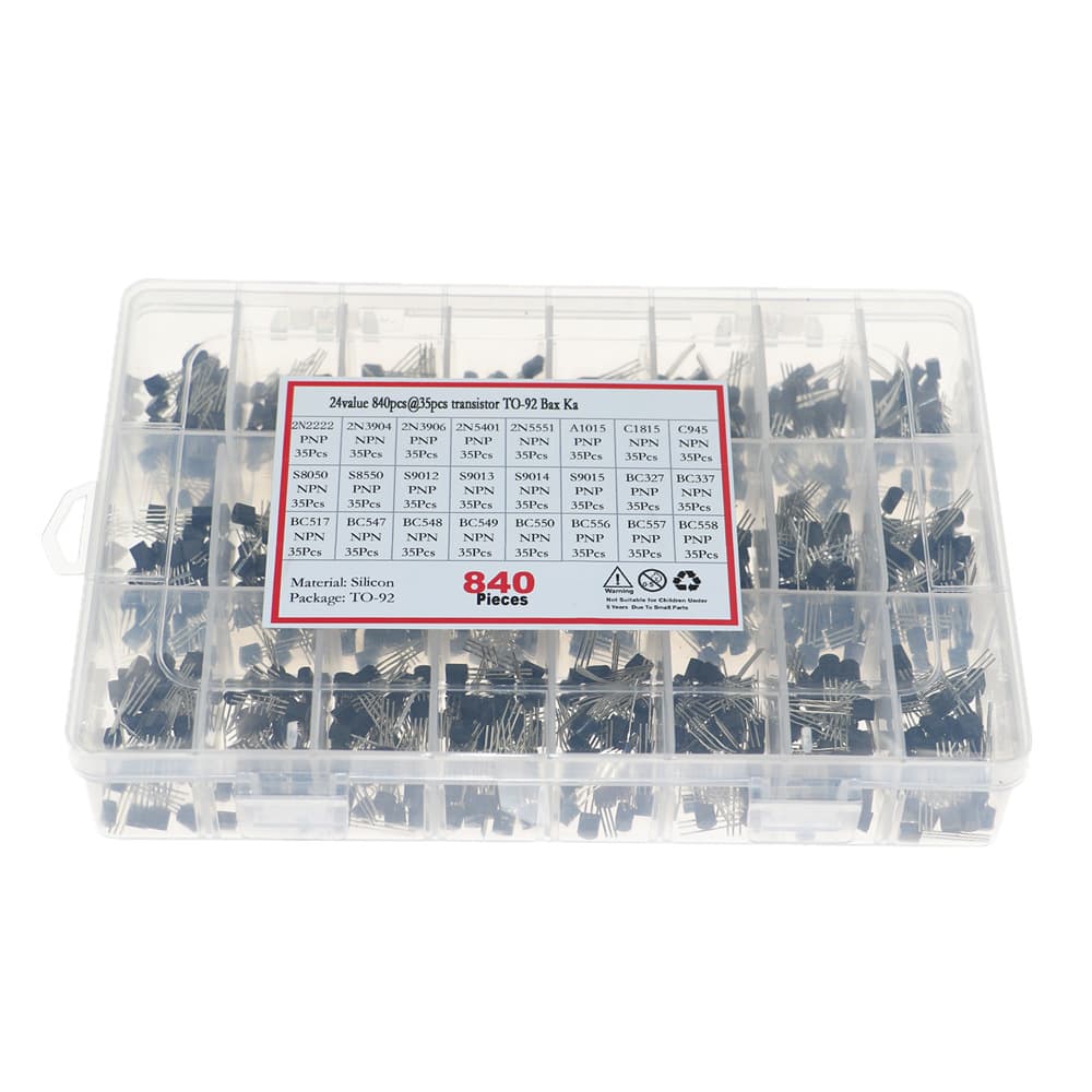 24 different sizes, 840 transistor housings in total, TO-92, with 24 compartments.