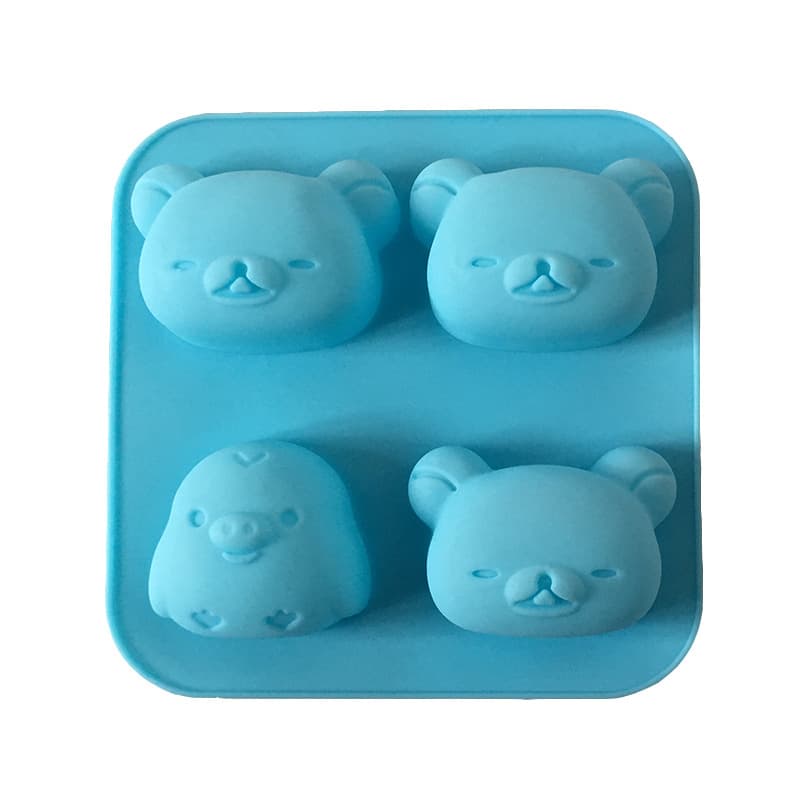 Silicone 4-Cavity Bear and Chick Mini Cake Mold Ice Cube Tray Chocolate Mold Soap Mold Rice Cake Steamed Cake Mold