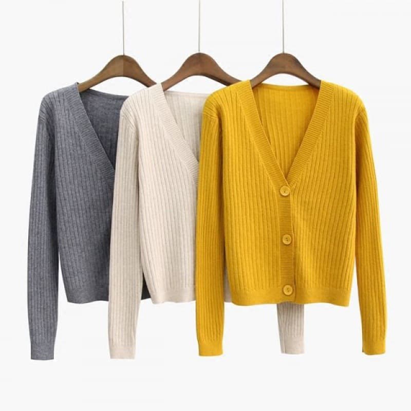Korean-style Loose V-neck Knit Cardigan, Autumn Sweater Outer Layer, Elegant Long-sleeve High-waist Short Jacket Trendy