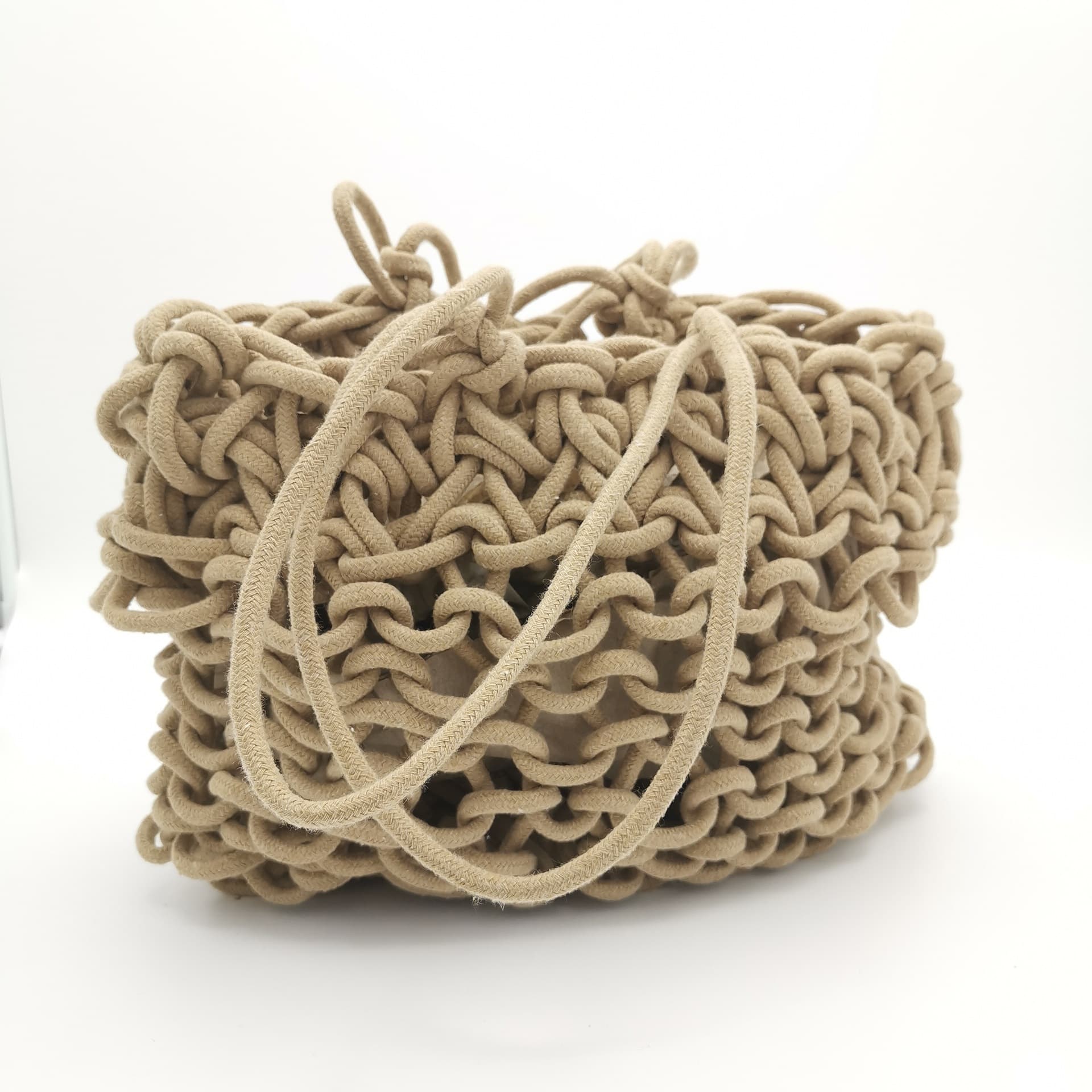 Beach Straw Woven Hollow Artistic Handbag New Cotton Rope Handwoven Straw Tote Bag