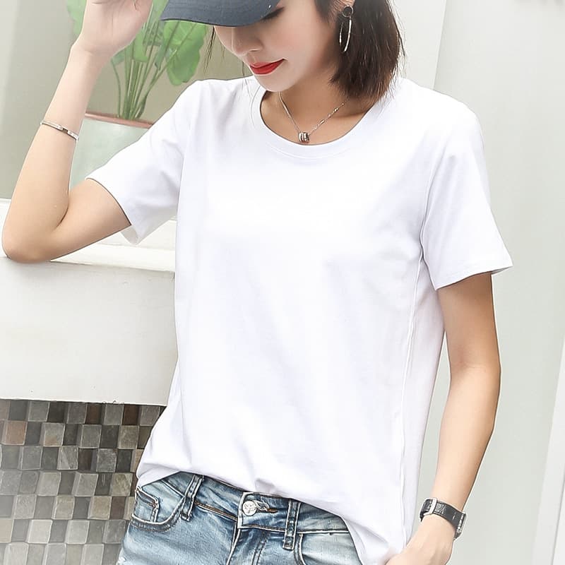 Dropshipping for autumn new pure cotton Korean style t-shirts for women solid color short tops trendy loose plus size women's clothing wholesale