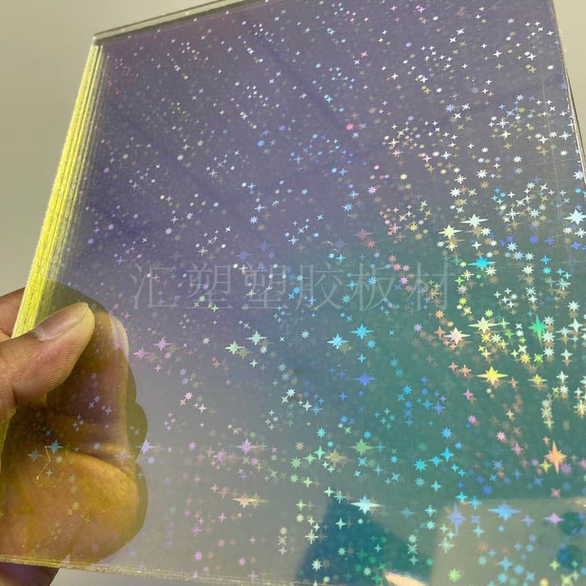 Custom-made acrylic iridescent sheets, star-shaped laser sheets, transparent plexiglass sheets, craft display and wholesale.