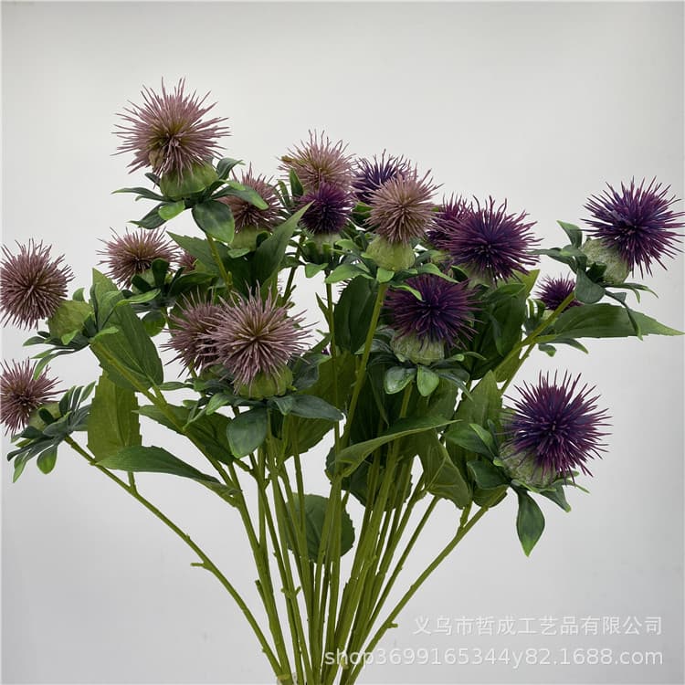 European Fresh Handmade Floral Art Fake Silk Flowers, Fluffy Wedding Floral Artificial Velvet Sea Urchin Spiky Ball