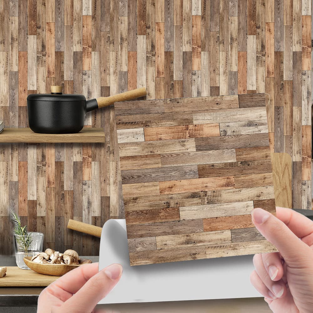 WDT004 Faux Wood Grain Tile Sticker Retro Floor Sticker Home Decor Renovation Self-Adhesive Waterproof DIY Wall Sticker